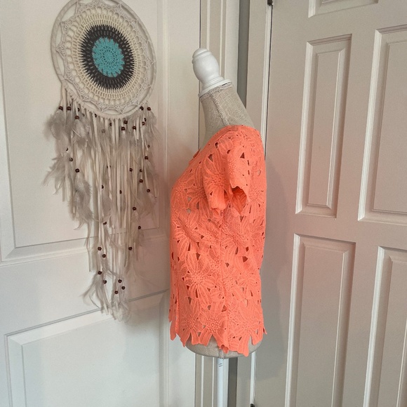 Japan Handmade Neon Orange Lace Blouse with Back Zipper & Short Sleeves – Size S - Picture 3 of 11